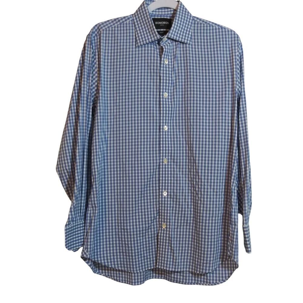 Bonobos Blue Gingham Button Down Dress Shirt Slim Fit Size 33